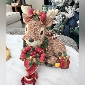 Vintage 1994 Traditions Resin Reindeer Stocking Holder 8.75" HEAVY & DETAILED